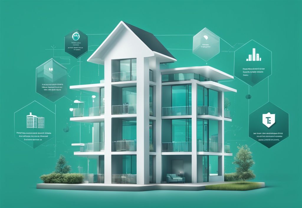 Modern photorealistic infographic in teal theme explaining T12 in Real Estate with graphs, dollar signs, and building icons.