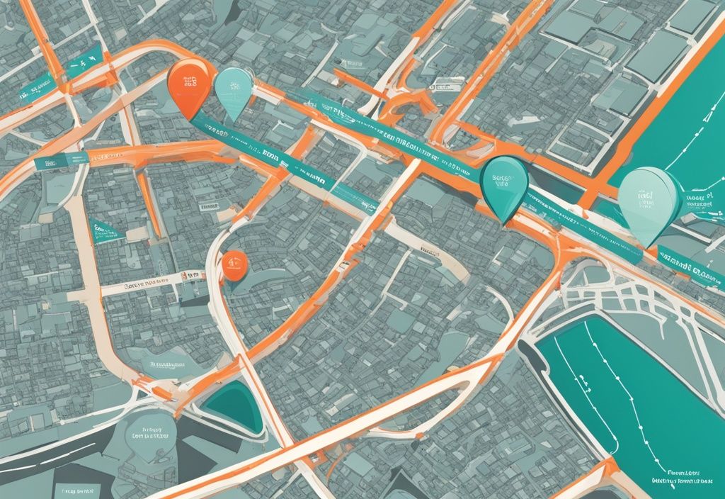 Photorealistic illustration of urban map with teal theme, featuring color-coded marker lines for Metropolitan Statistical Areas (MSAs) and real estate context labels.