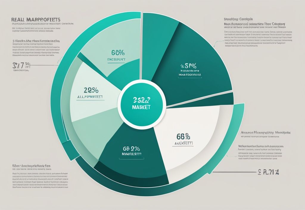 Photorealistic teal-themed illustration of a pie chart depicting market allocation in real estate, showcasing various property types and sectors.