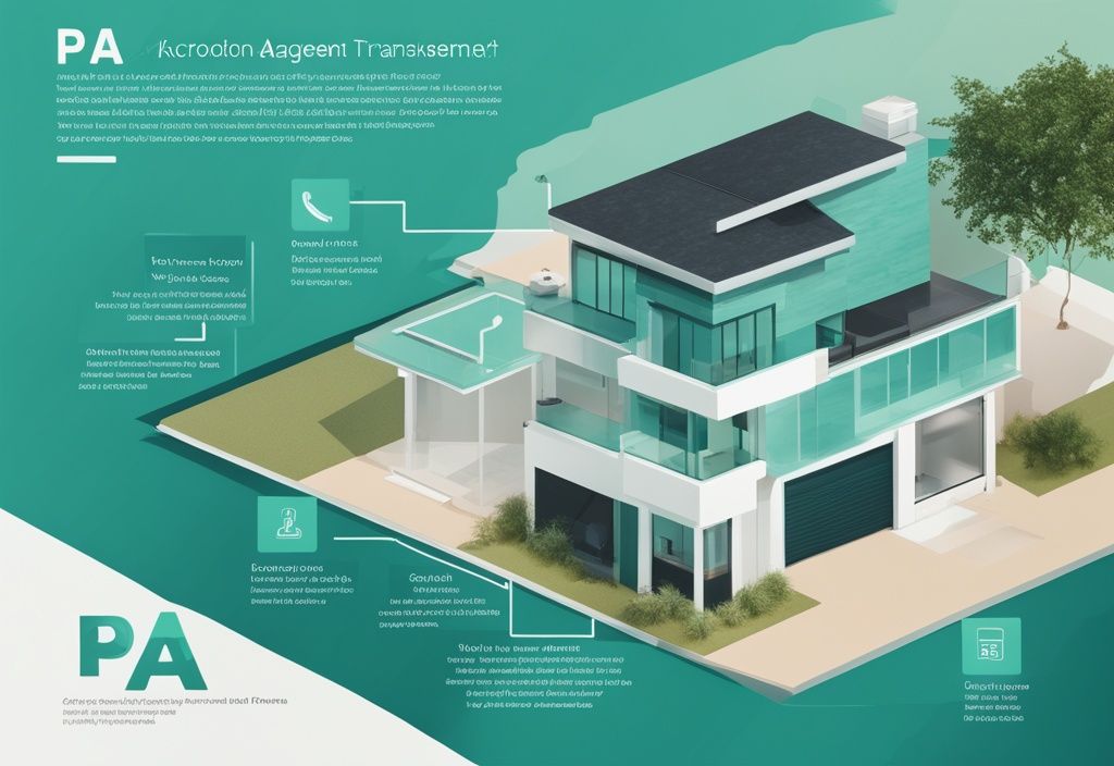 Modern photorealistic teal infographic explaining "PA" as "Purchase Agreement" in real estate, answering what does PA stand for in real estate.