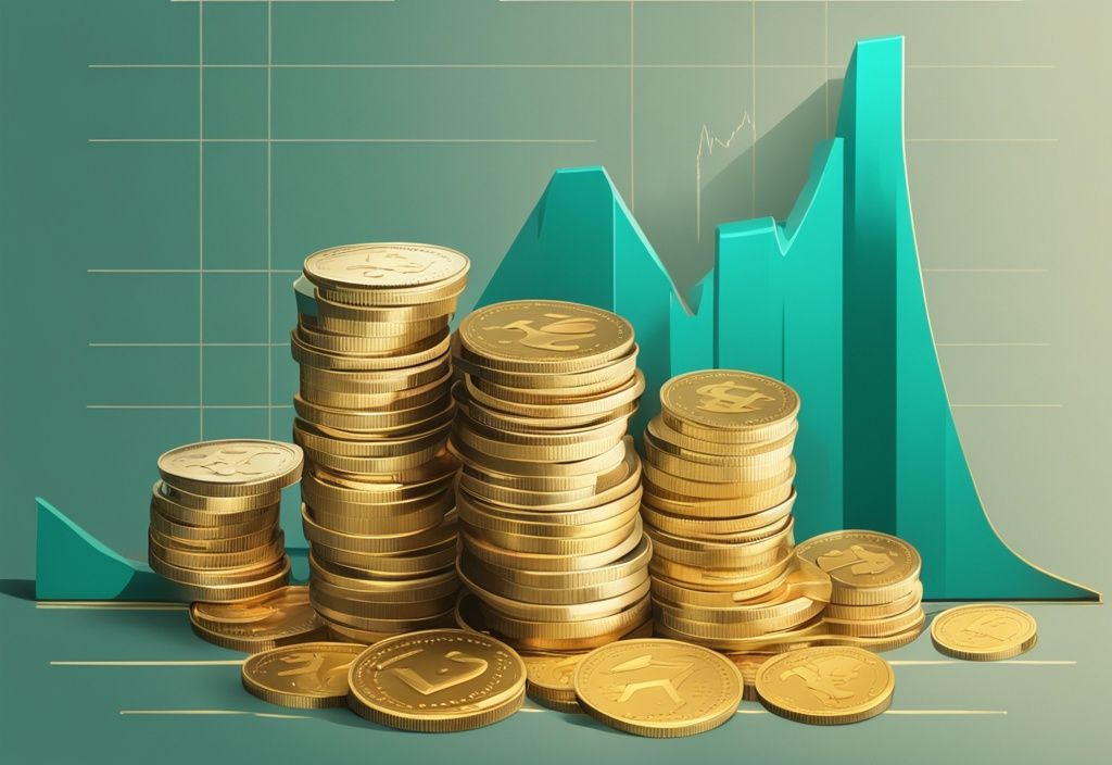 Modern photorealistic illustration with teal theme, showing a stack of golden coins on an upward financial graph, highlighting "Gross Commission Income" (GCI) in real estate.