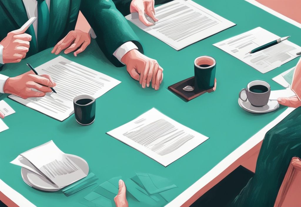 Photorealistic illustration of a hand signing a teal-themed real estate contract next to an empty chair, symbolizing a unilateral agreement.