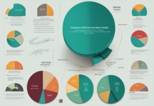 Modern photorealistic illustration of a teal-themed pie chart depicting different sectors of the real estate market, each labeled with property types, illustrating the concept of what is market allocation in real estate.