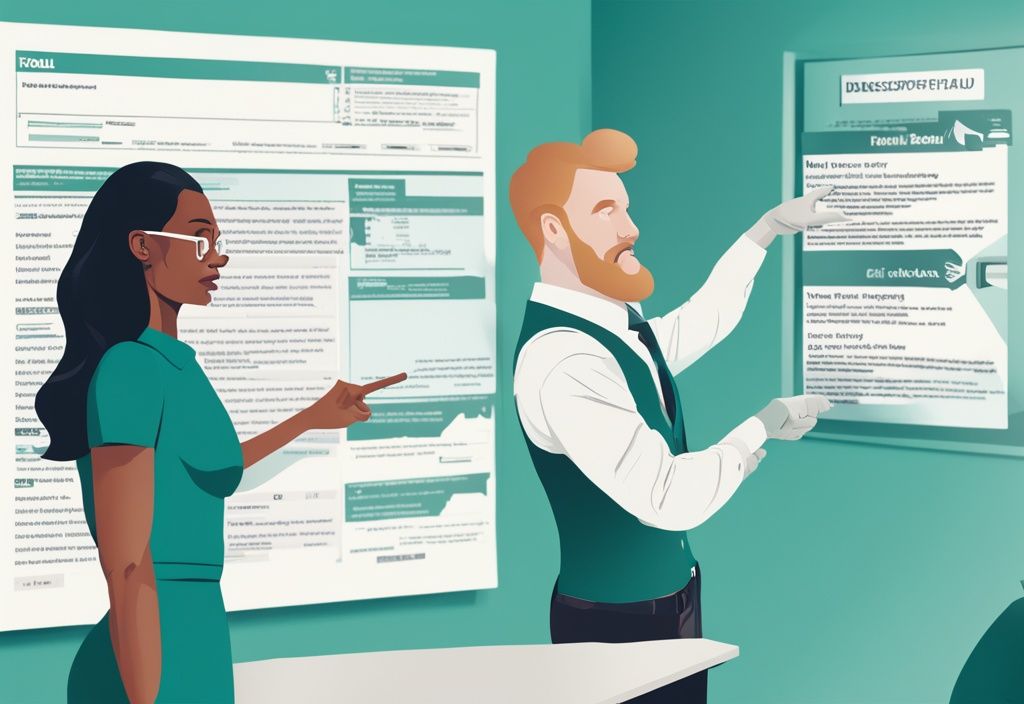 Teal-themed illustration of a client accusing a dishonest real estate agent with bold reasons to report a real estate agent like misrepresentation, fraud, and breach of contract in the background.