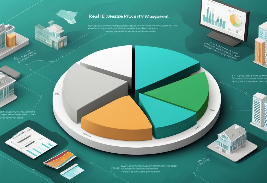 Modern photorealistic illustration of a teal-themed pie chart detailing what is OPEX in real estate, highlighting components like maintenance, utilities, and property management, set in a sleek real estate office backdrop.