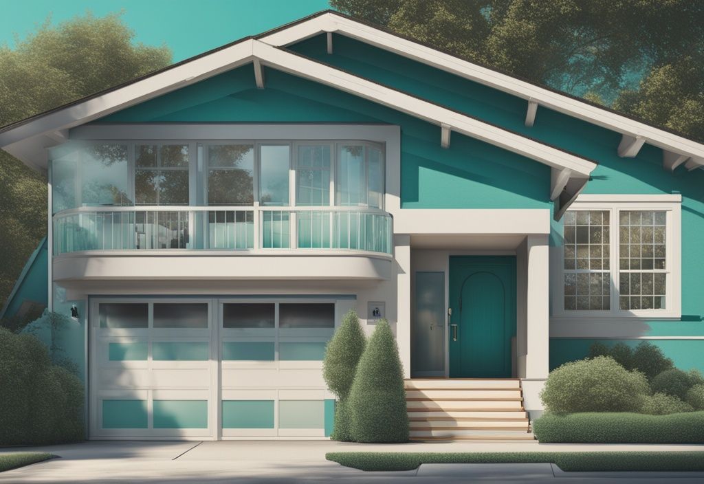 Modern photorealistic illustration of a house with a sold sign, teal color theme, calendar symbol displaying Closing Date, and COE (Close Of Escrow) emphasized for real estate context.