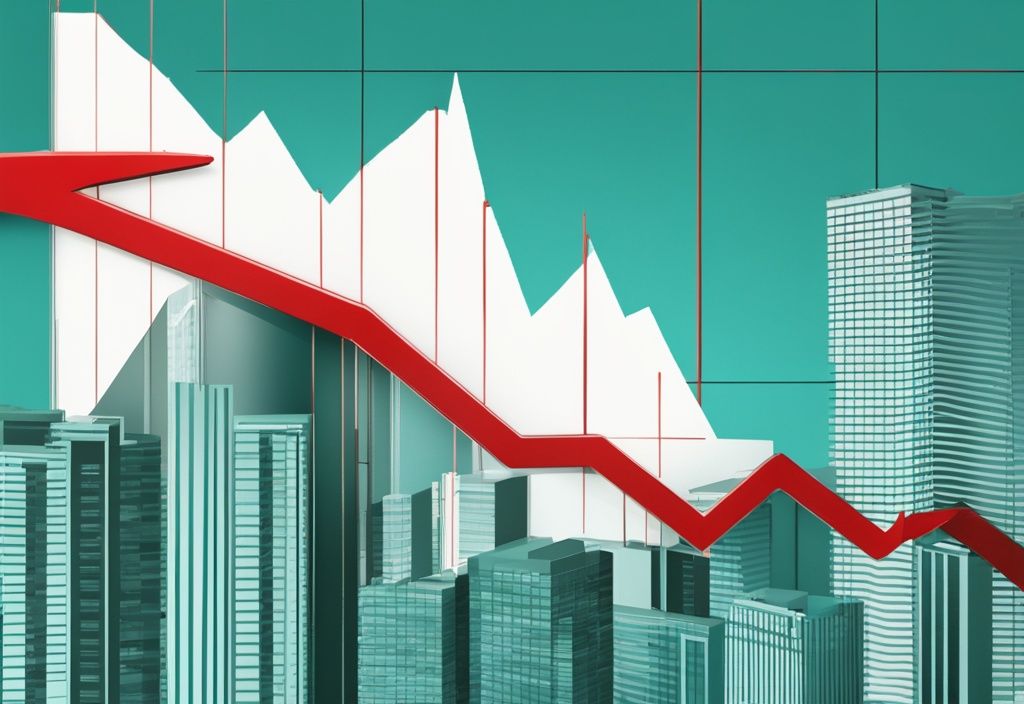 Teal-themed illustration of an ascending graph with real estate images, highlighting property value increase and a red arrow for accelerated depreciation.