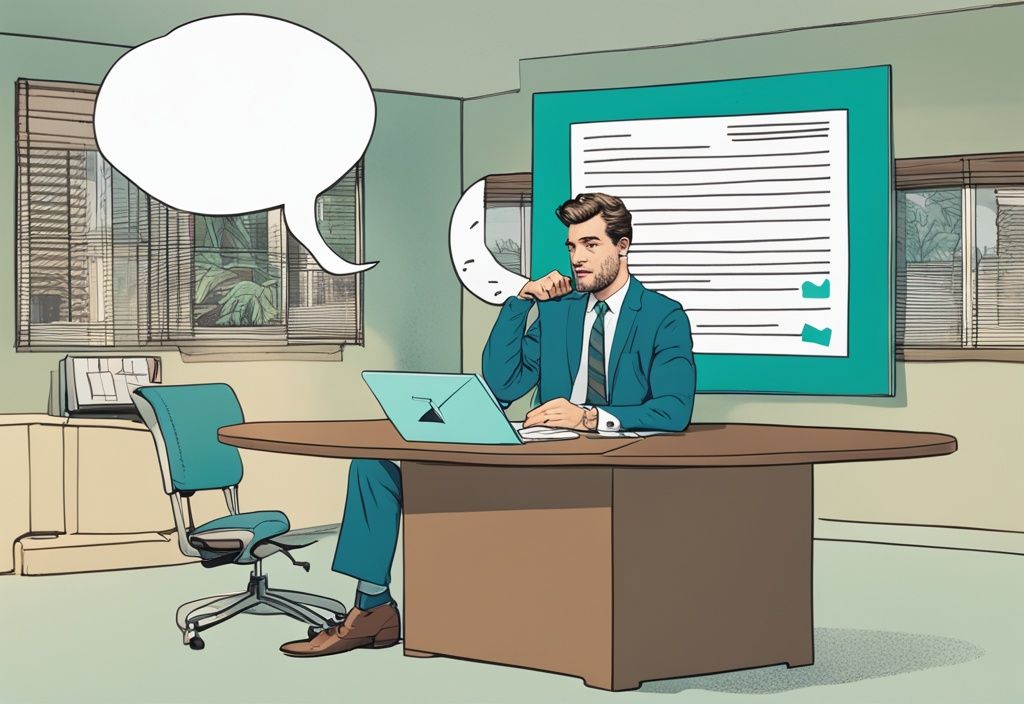 Real estate agent pointing at 'PA' abbreviation on document with thought bubble definition, teal color theme, photorealistic illustration.