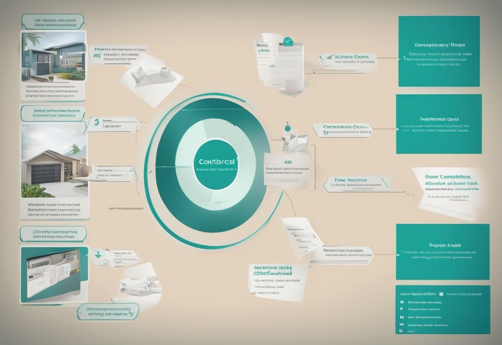 Modern photorealistic illustration in teal showing a digital diagram of the CTG process in real estate transactions, answering the question: what does CTG mean in real estate.