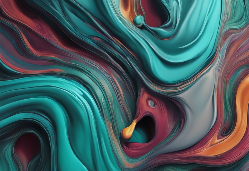 Modern photorealistic illustration of vibrant teal-themed paints blending and intertwining, depicting the concept of commingling.