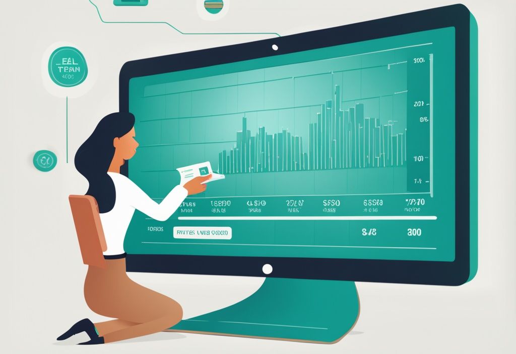 Real estate agent explaining what does EMV mean in real estate to client using computer screen with comparative market analysis data, modern photorealistic illustration in teal theme.