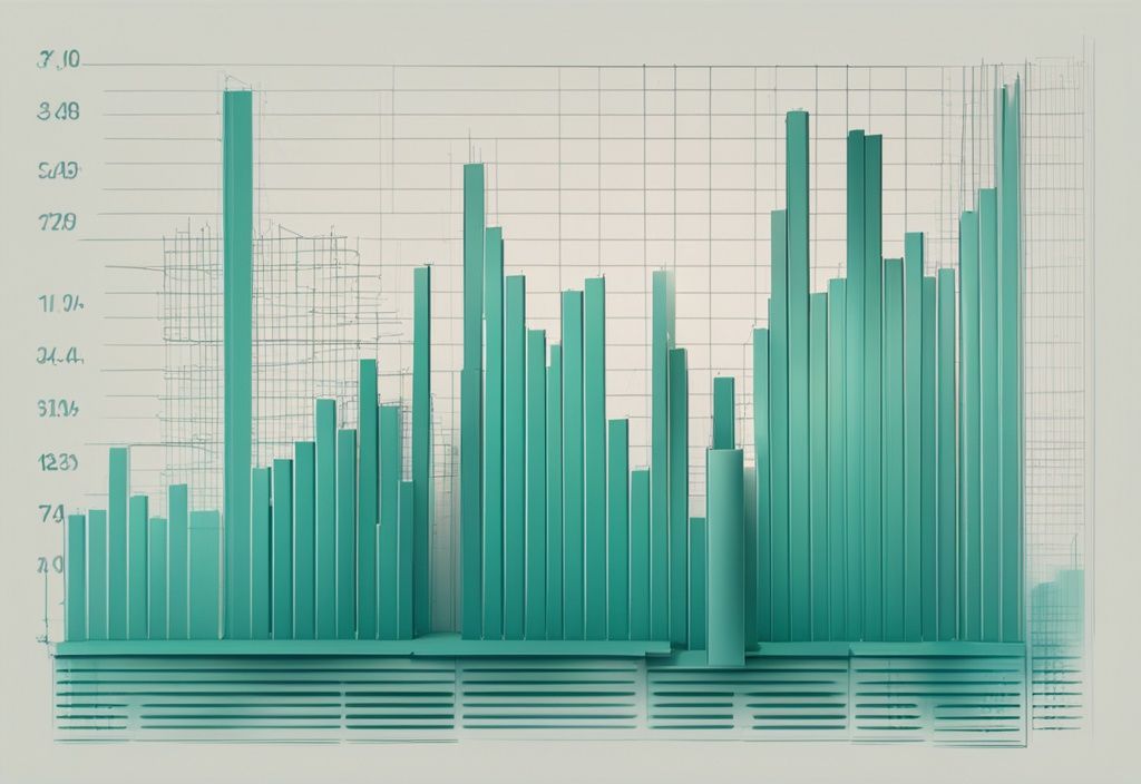 Photorealistic teal-themed illustration of a real estate market sales volume chart showing fluctuations over time.