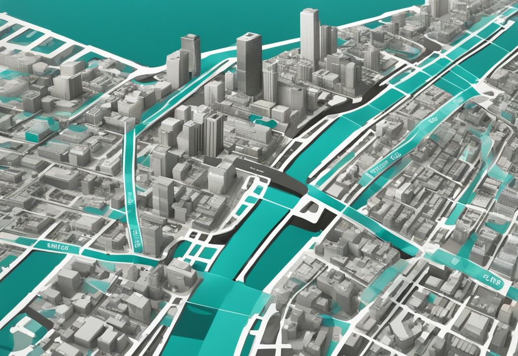 Photorealistic teal-themed urban map illustration with color-coded marker lines highlighting Metropolitan Statistical Areas (MSAs) and real estate context labels.