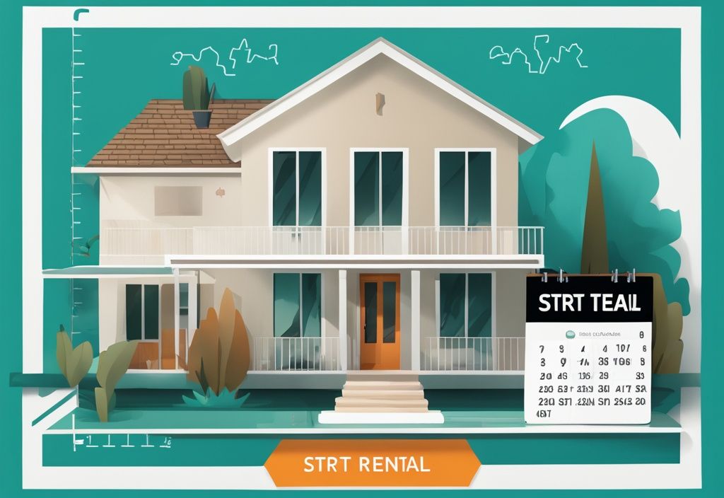 Teal-themed infographic illustrating what does STR mean in real estate, featuring a home icon, short-term calendar, and explanation arrow.